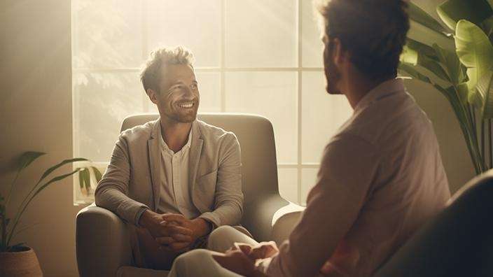 Relationship therapist in Seattle sitting with client.