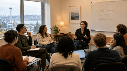 Seattle graduate counseling class discussing couples and sex therapy