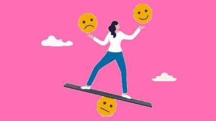 Woman balancing emotions on a see saw